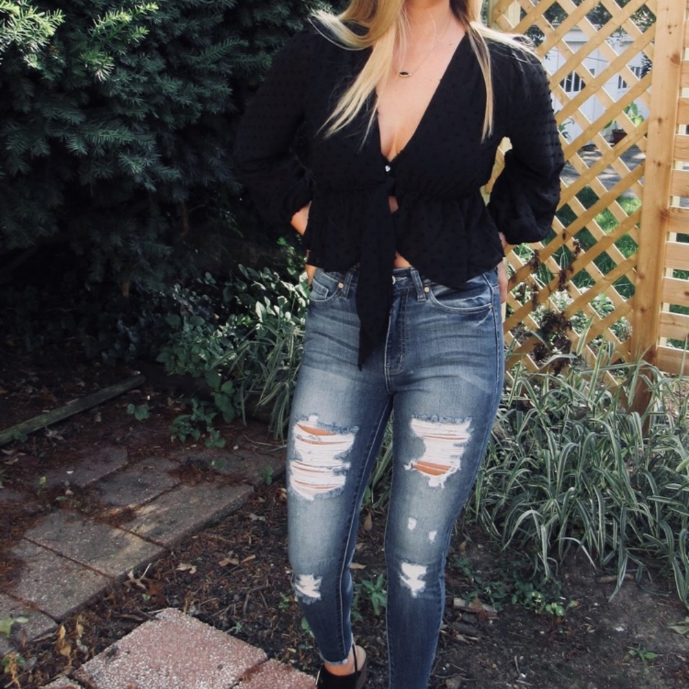 Boutique Sheer tie front polka dot top